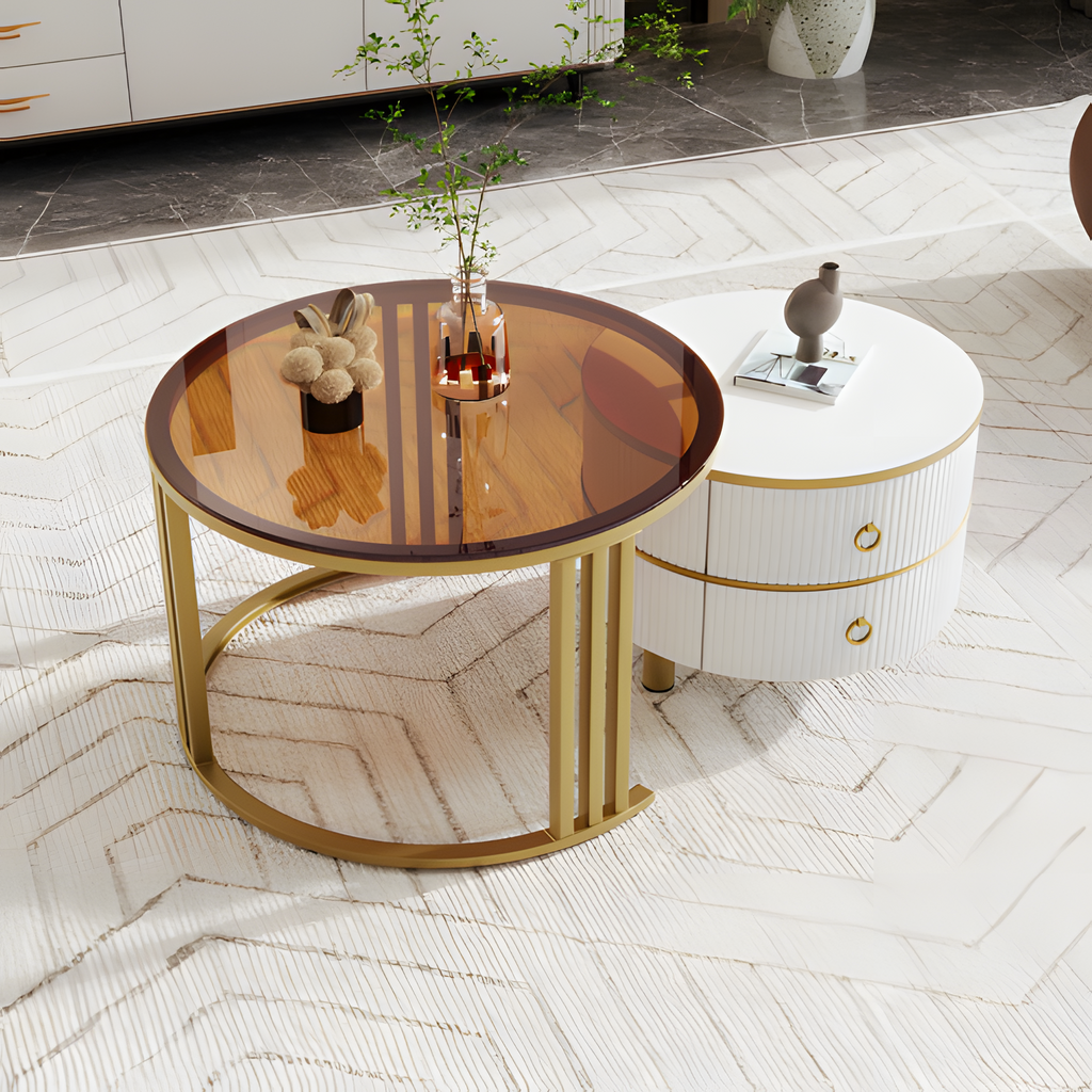 „DUOTABLE“ – 2-in-1 Couchtisch-Set in Hochglanz & Glasoptik