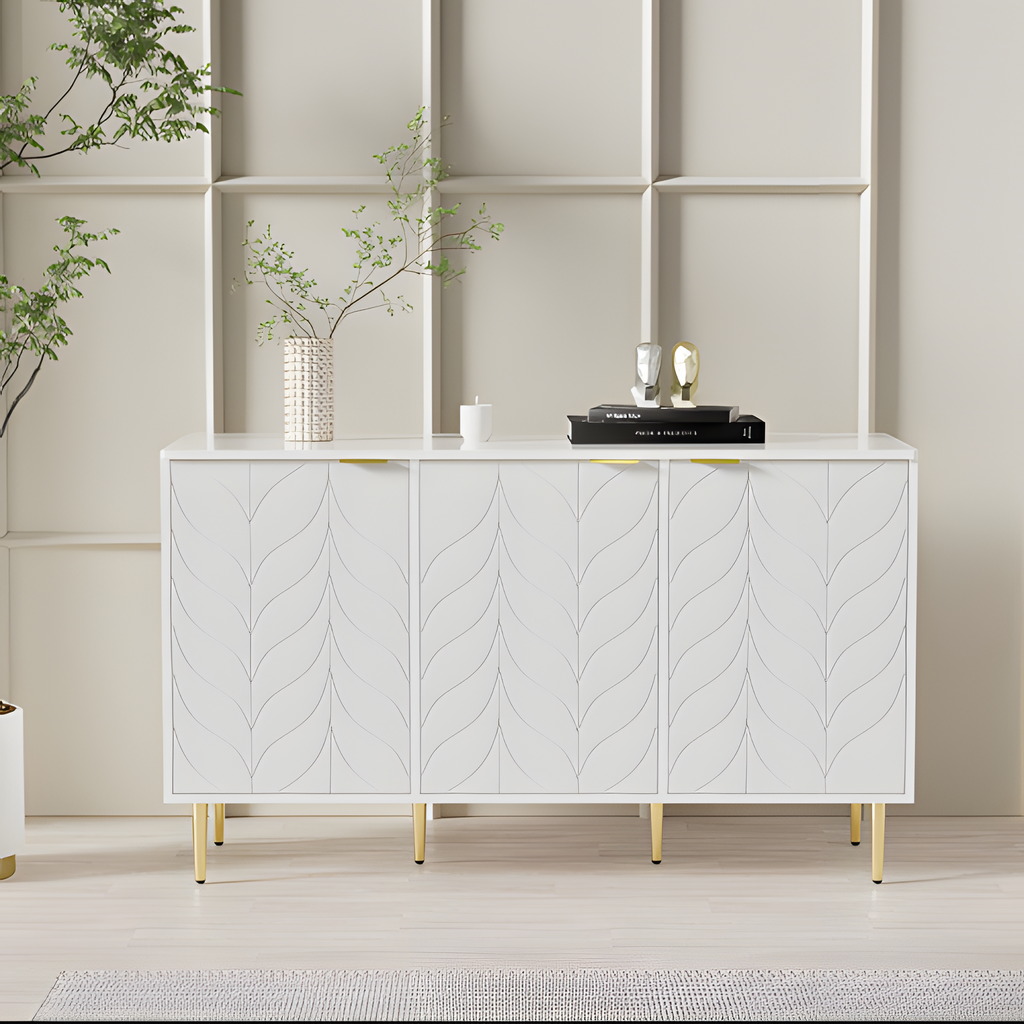 Sideboard Liora – Weiß mit Goldakzenten & Blumenmuster | 127 × 45 × 75 cm
