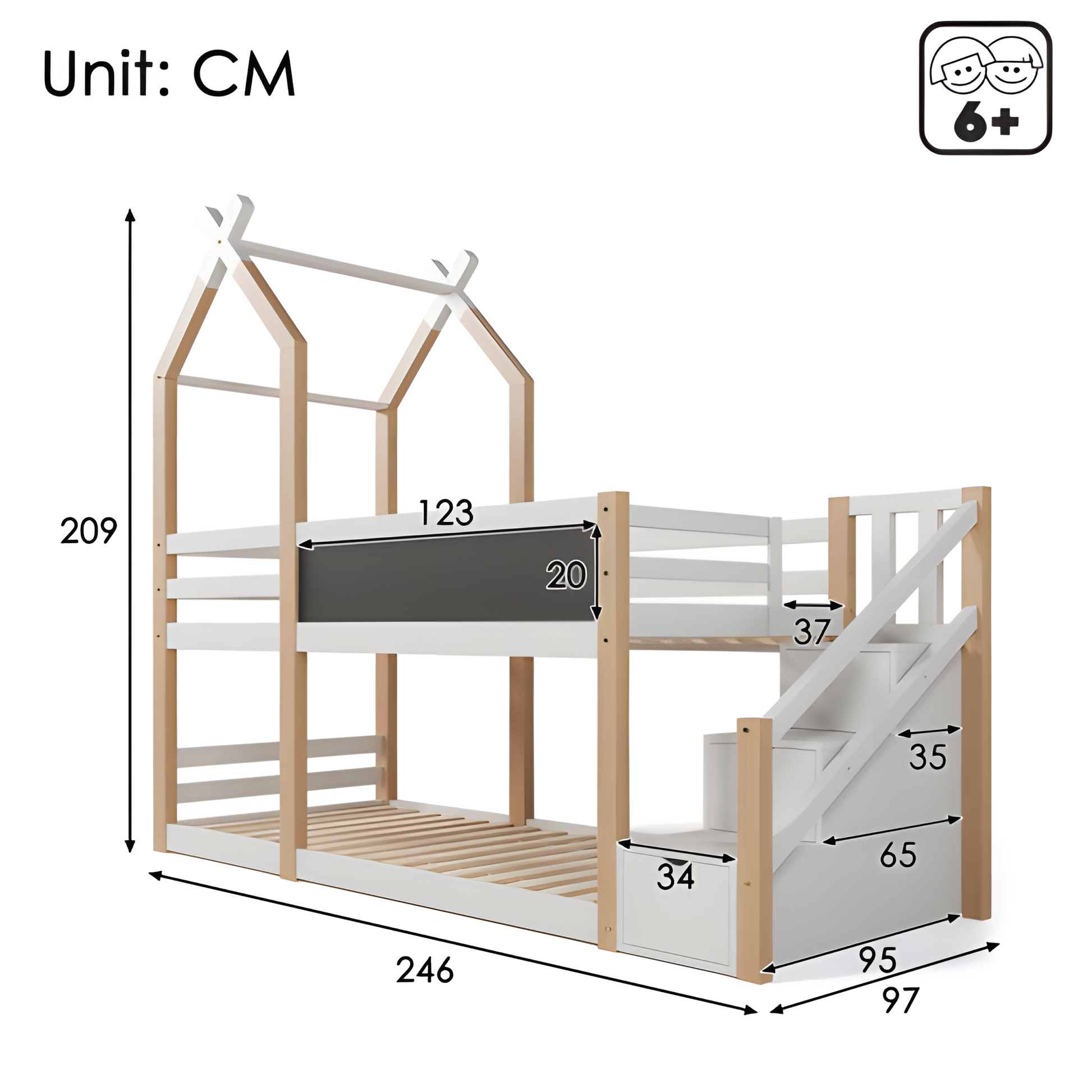 Kinderbett „LUNO“ – Baumhaus-Hochbett mit Tafel & Stauraum 🌳