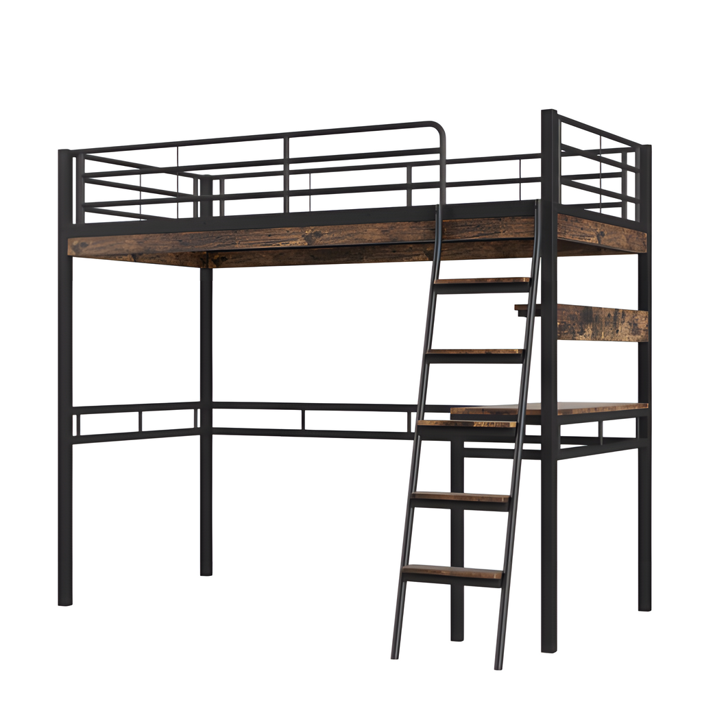 "ALTO" – Hochbett 90×200 cm mit Schreibtisch & Regal in Schwarz