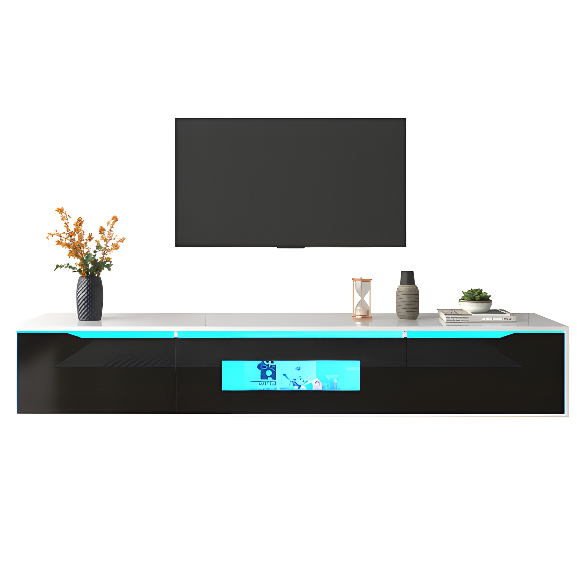TV-Schrank „Lumino“ – Hochglanz in Schwarz-Weiß mit LED-Beleuchtung | 180 × 35 × 30 cm