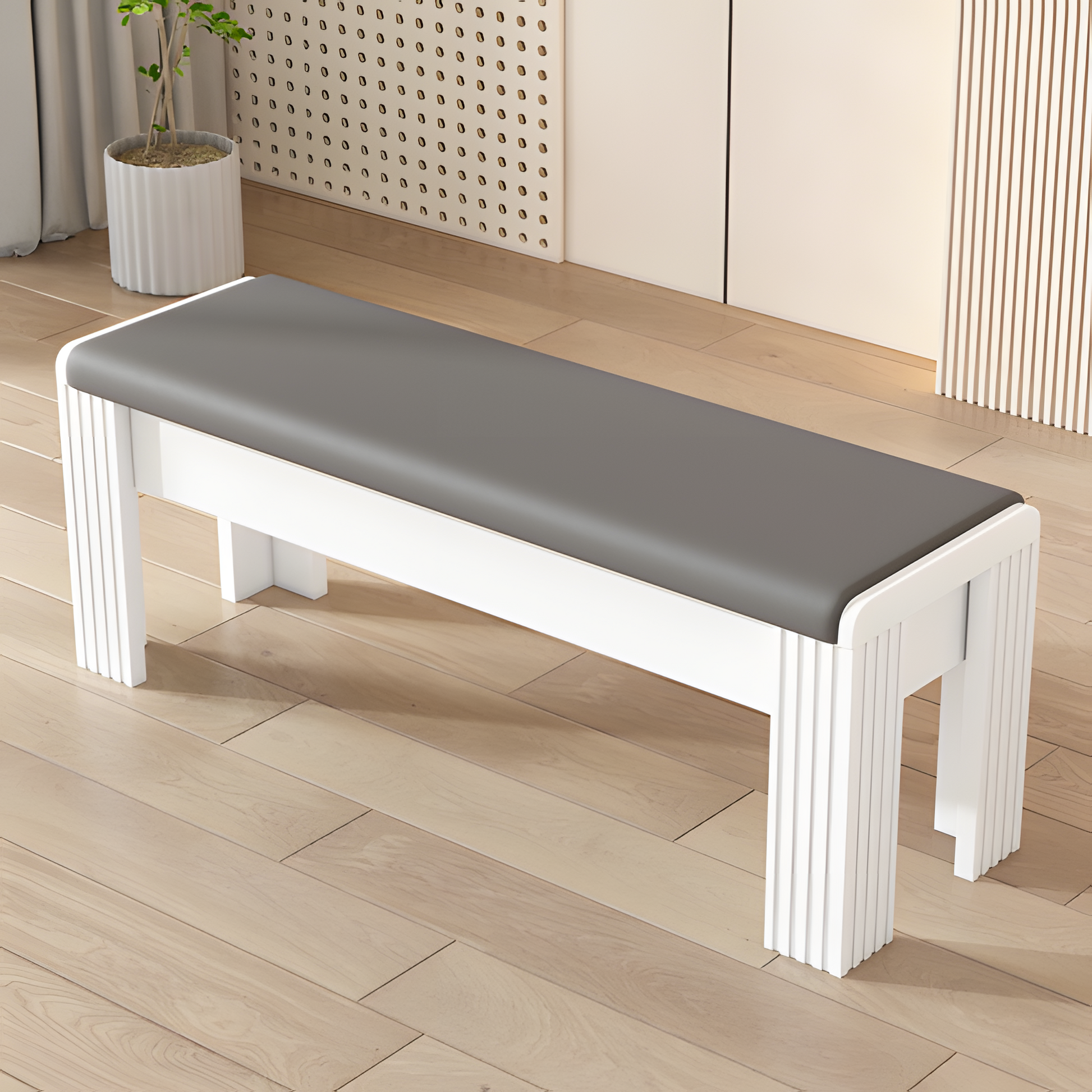 Sitzbank-Set "LUANO" – 2 elegante Polsterbänke in Grau & Weiß