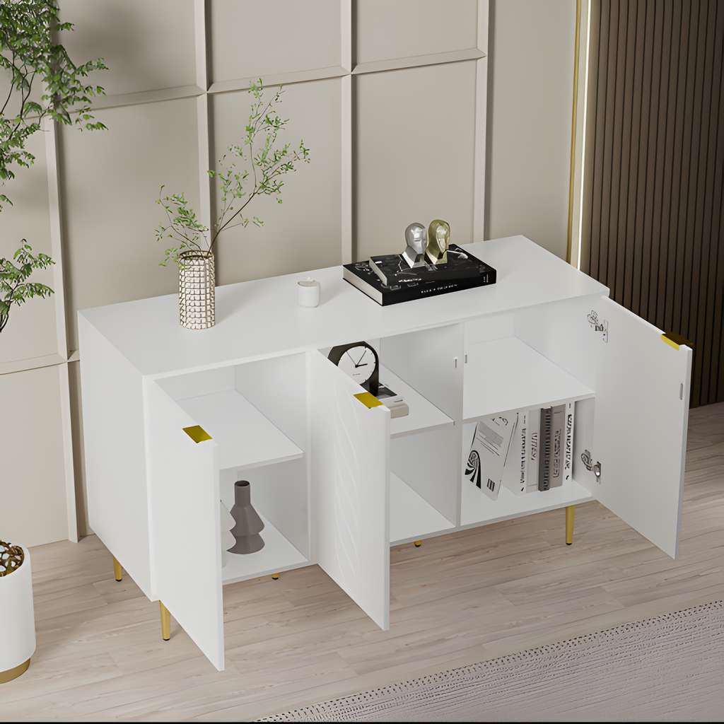 Sideboard Liora – Weiß mit Goldakzenten & Blumenmuster | 127 × 45 × 75 cm