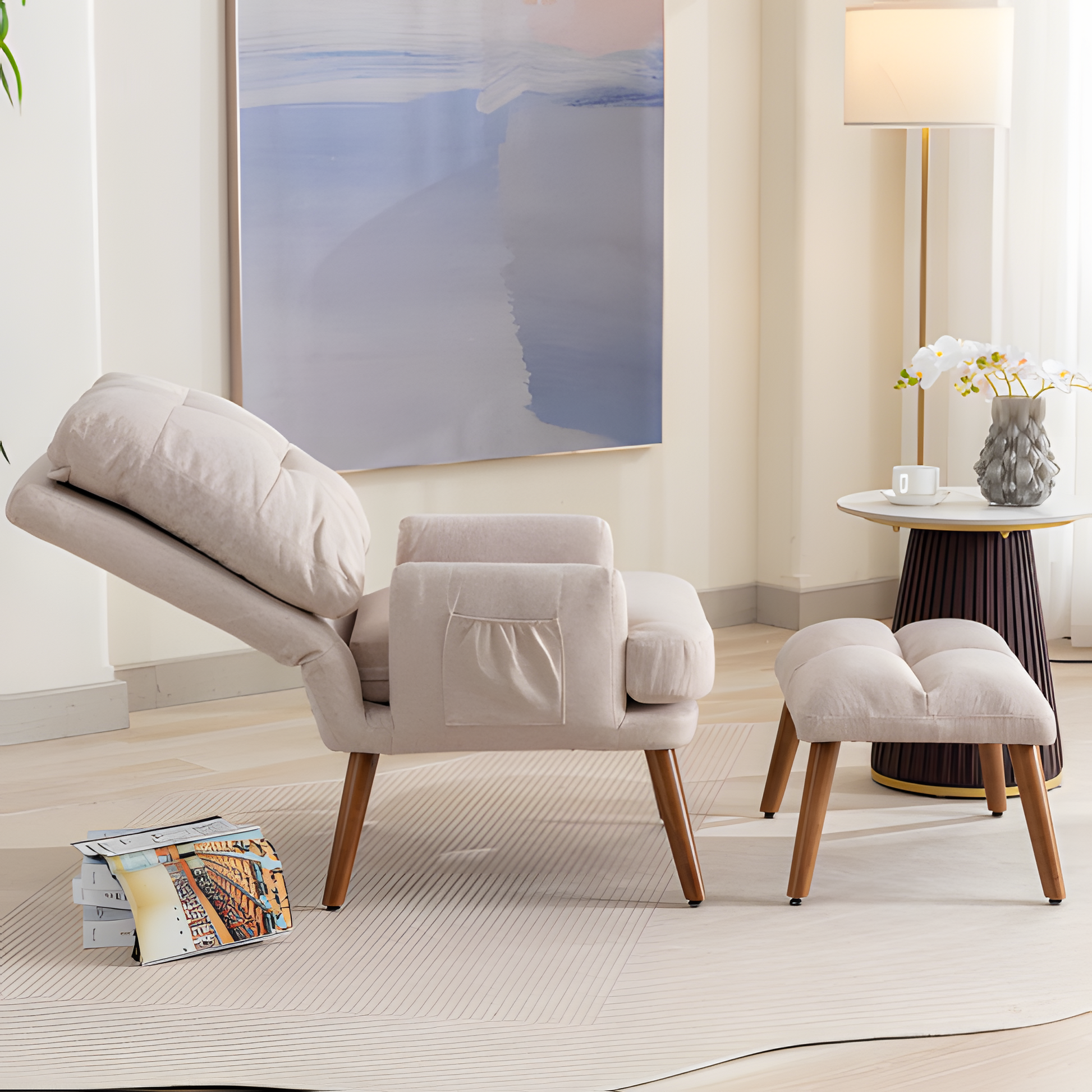 Loungesessel "ARLENA" – Verstellbarer Sessel mit Fußhocker & Seitentasche