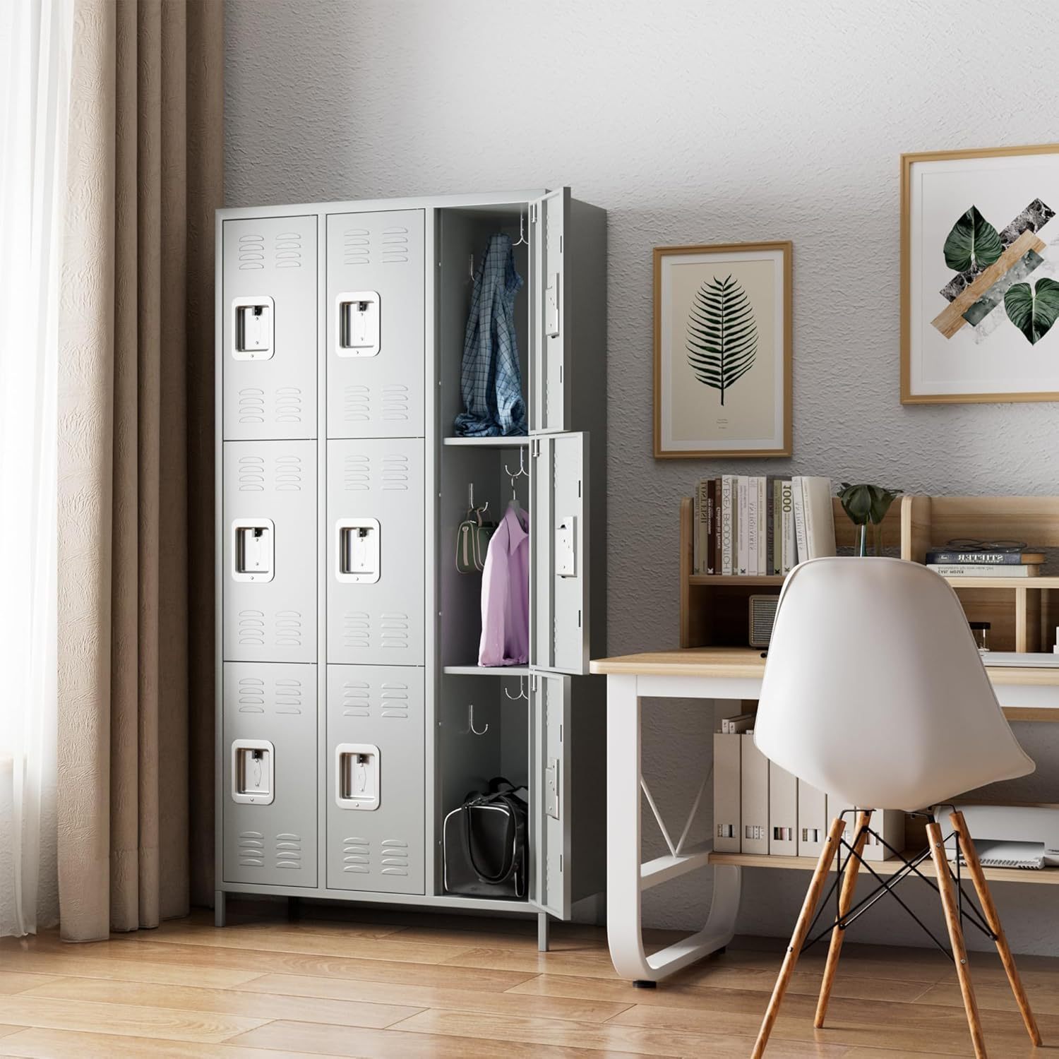 "SUPEER" – Metall-Aktenschrank mit 9 Fächern in Hellgrau (90 × 40 × 183 cm)