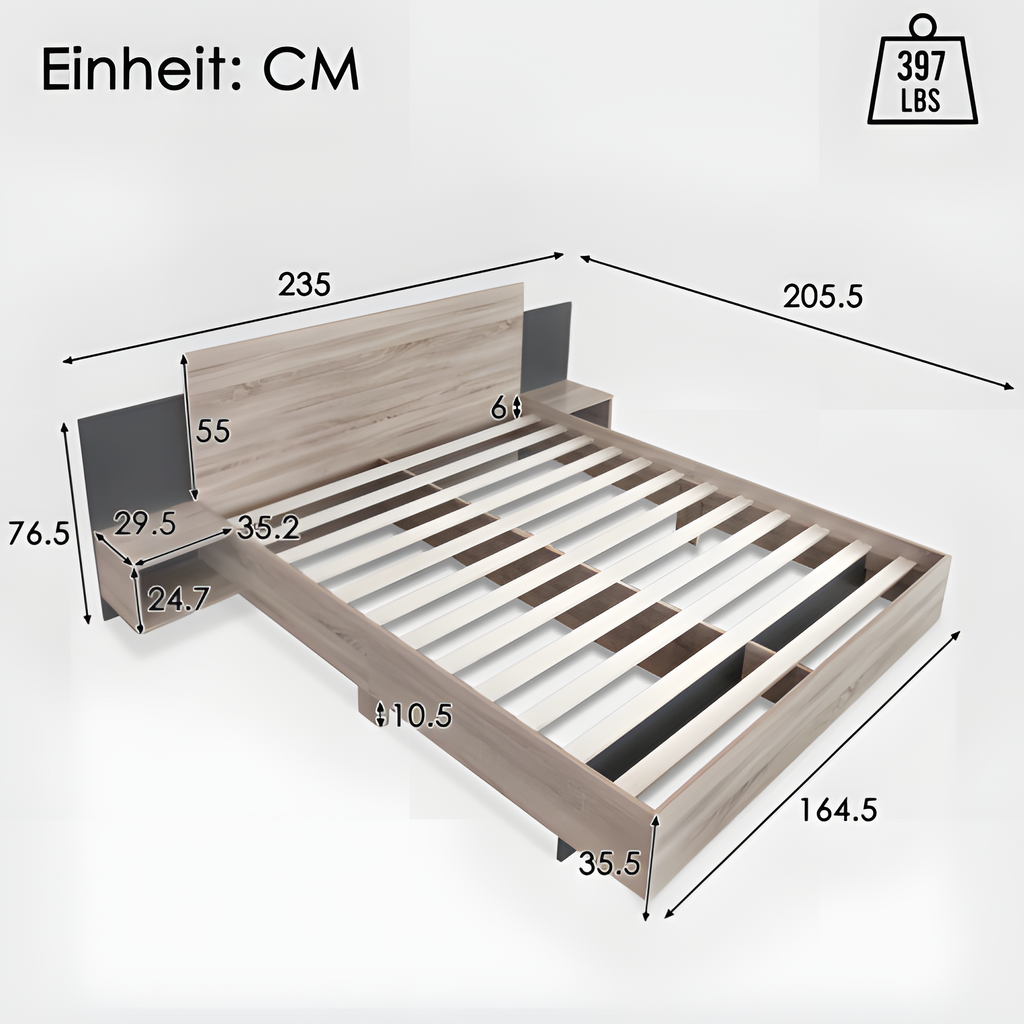 Doppelbett "SONEMA" – 160 × 200 cm mit Nachttischen