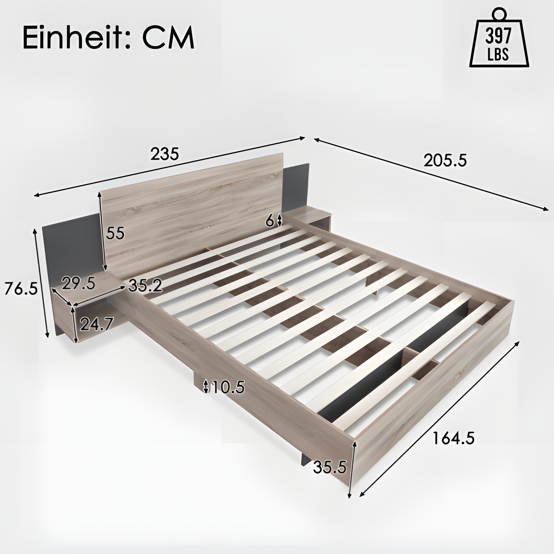 Doppelbett "SONEMA" – 160 × 200 cm mit Nachttischen