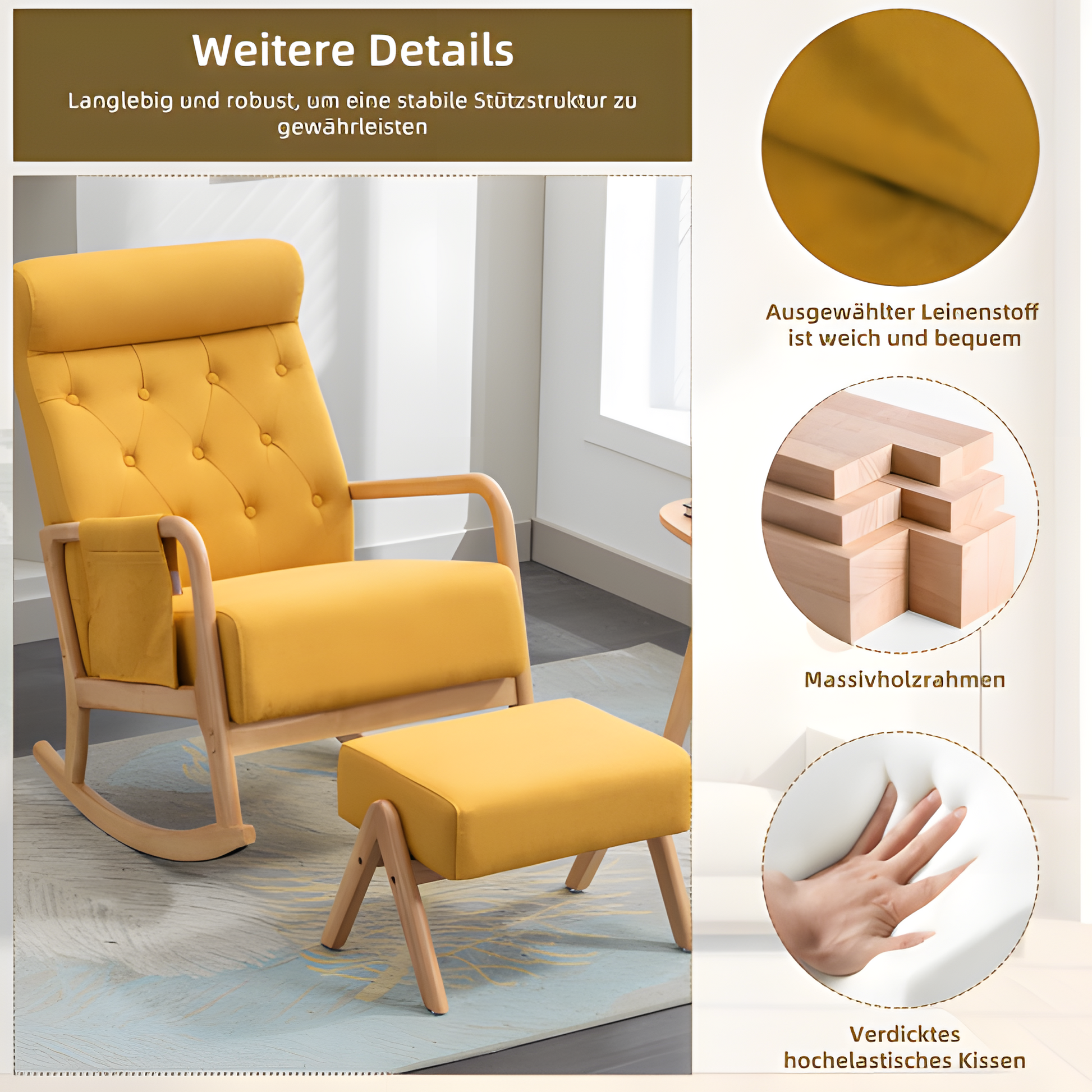 COOLMORE Schaukelstuhl mit Hocker – Komfort & Stil in sonnigem Gelb