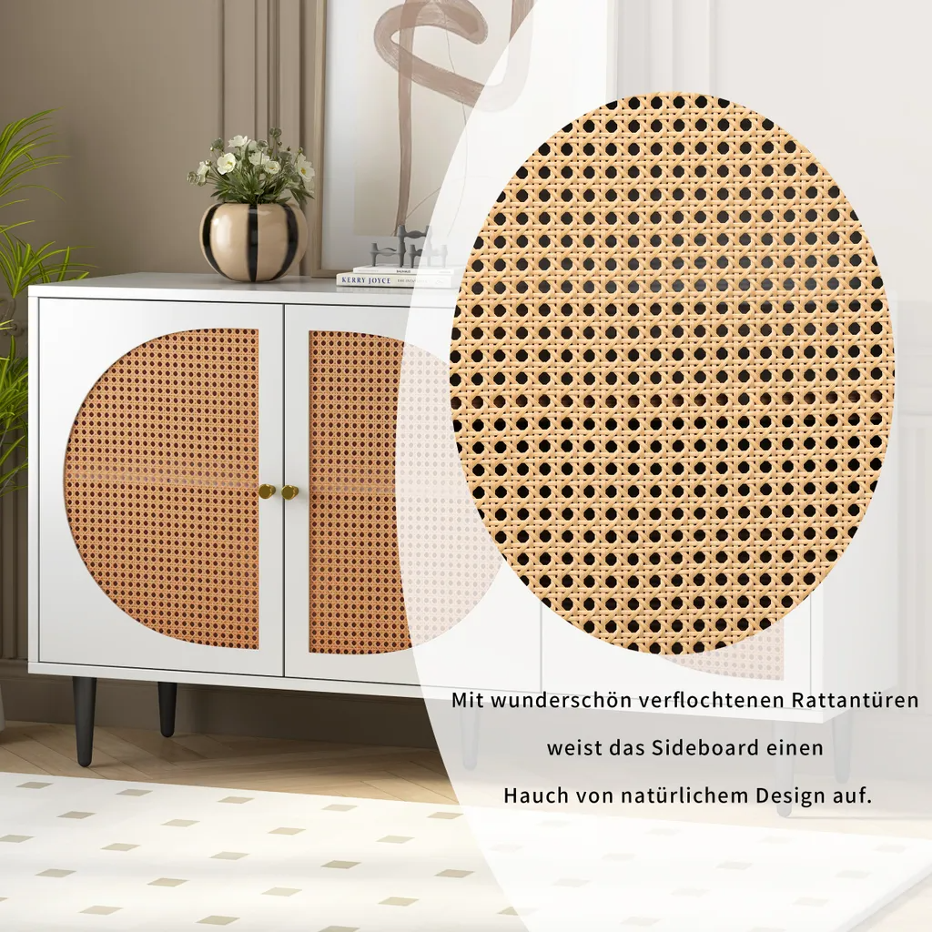 Sideboard Lena – Weiß – 129×40×76 cm