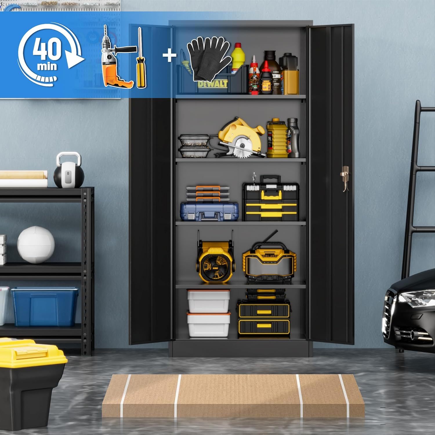 "STAHLO" – Metall-Werkstattschrank 180 × 80 × 40 cm mit verstellbaren Böden und Drehverschluss 🔧🛠️