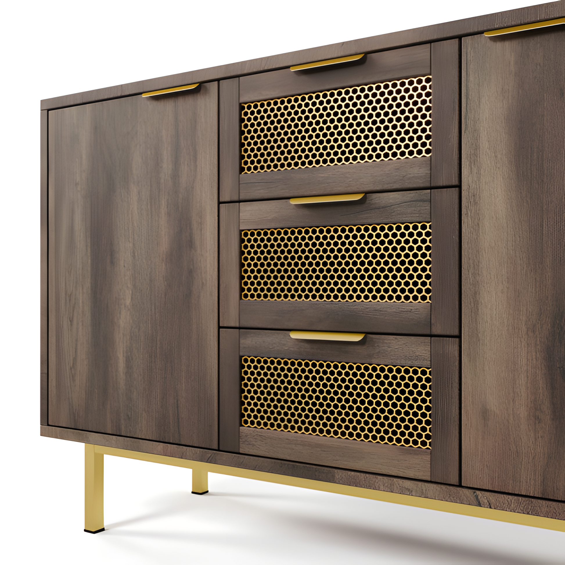 Sideboard „Ravena“ – 120 cm Kommode in Dunkelbraun mit Metallakzenten