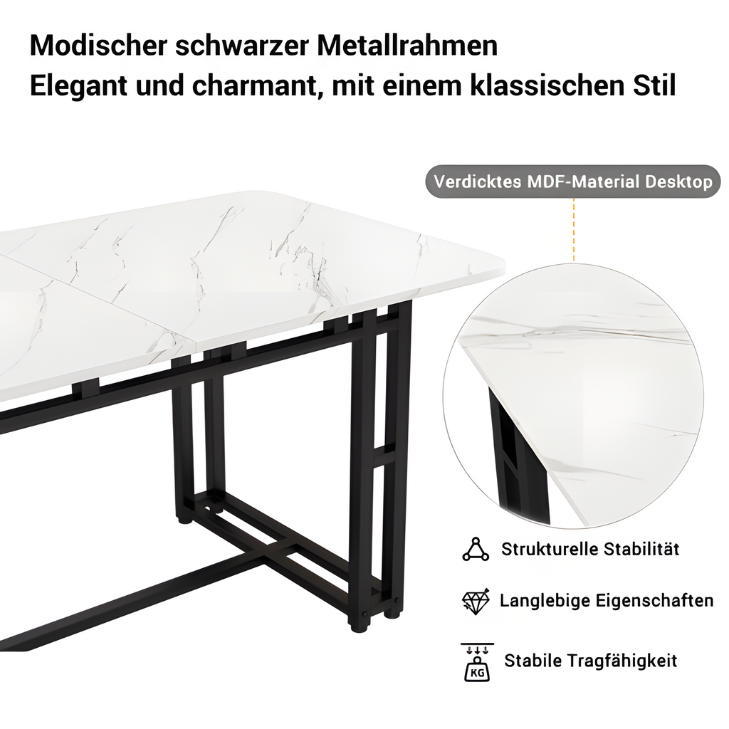 Esstisch „Luma“ – 120 × 70 cm in Weiß mit schwarzen Metallbeinen