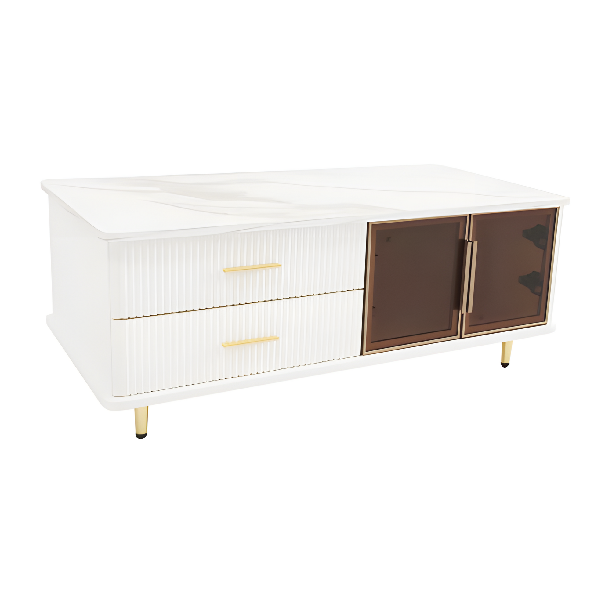 Couchtisch „WaveLux“ – mit Glasfront, Marmoroptik & LED-Beleuchtung | 100 × 50 × 40 cm