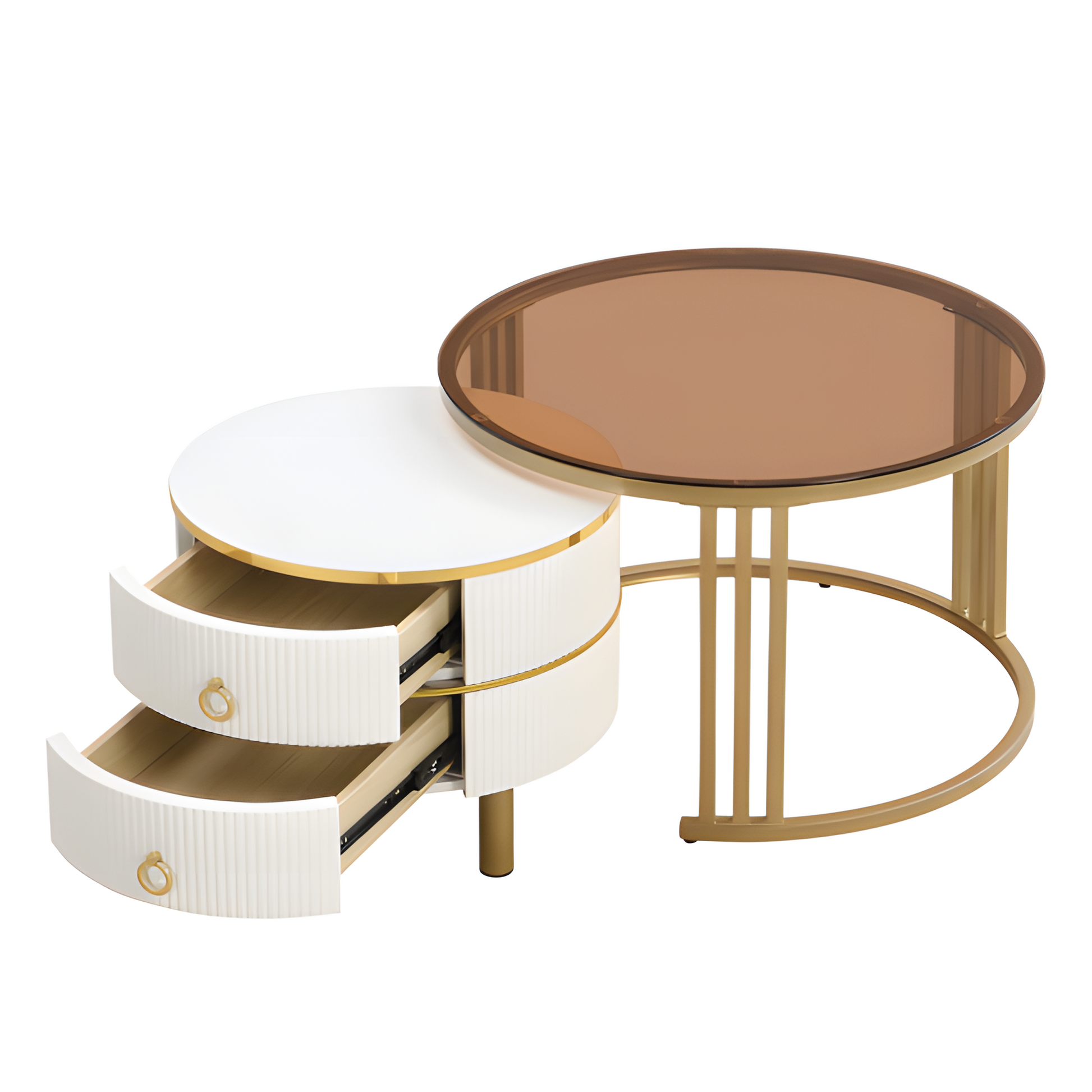 „DUOTABLE“ – 2-in-1 Couchtisch-Set in Hochglanz & Glasoptik