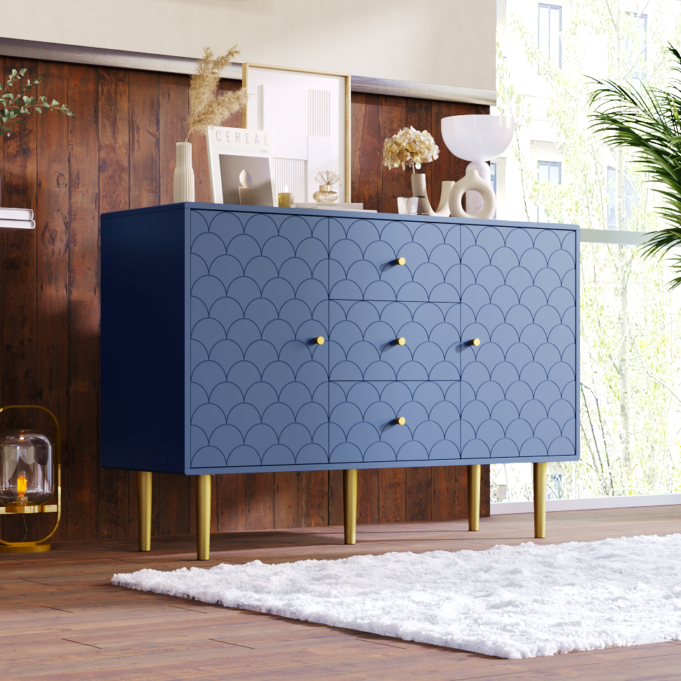 🌊 MARINA – Kommode mit Fischschuppenmuster (120×40×82 cm)
