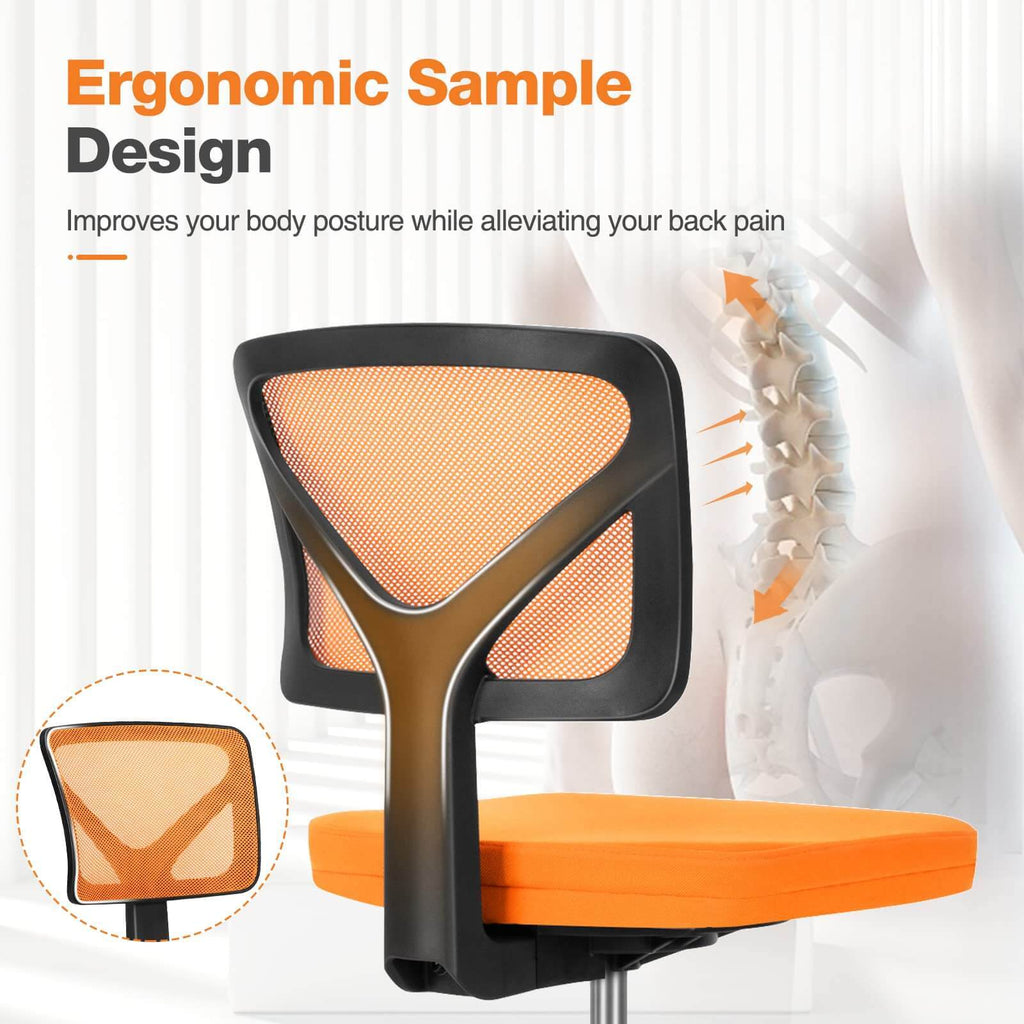 "SOLUNA" – Ergonomischer Drehstuhl ohne Armlehnen (Gelb, Orange, Blau)