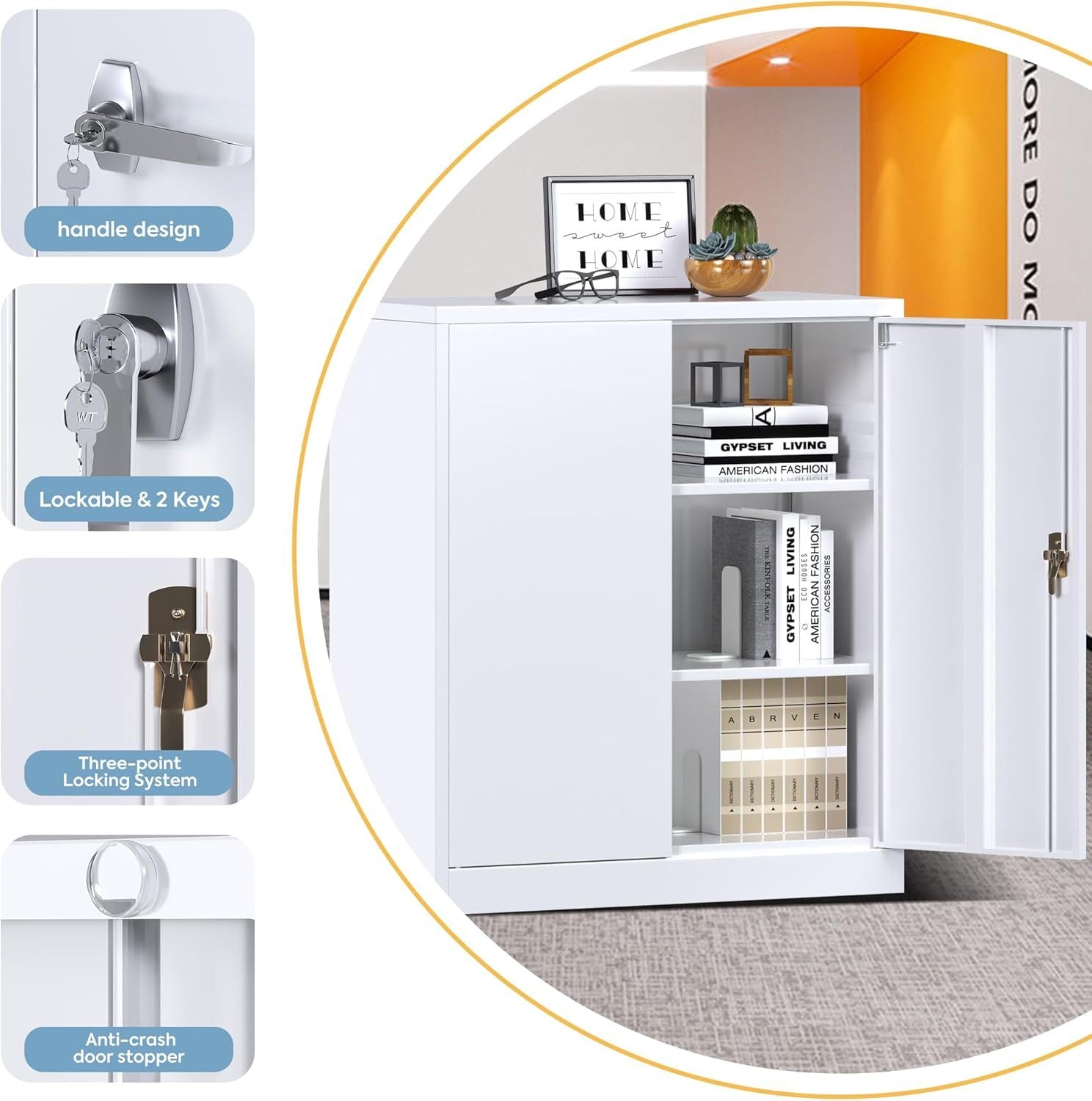"SUPEER" – Metall-Aktenschrank mit 2 verstellbaren Einlegeböden (90 × 80 × 40 cm) – Schwarz oder Weiß