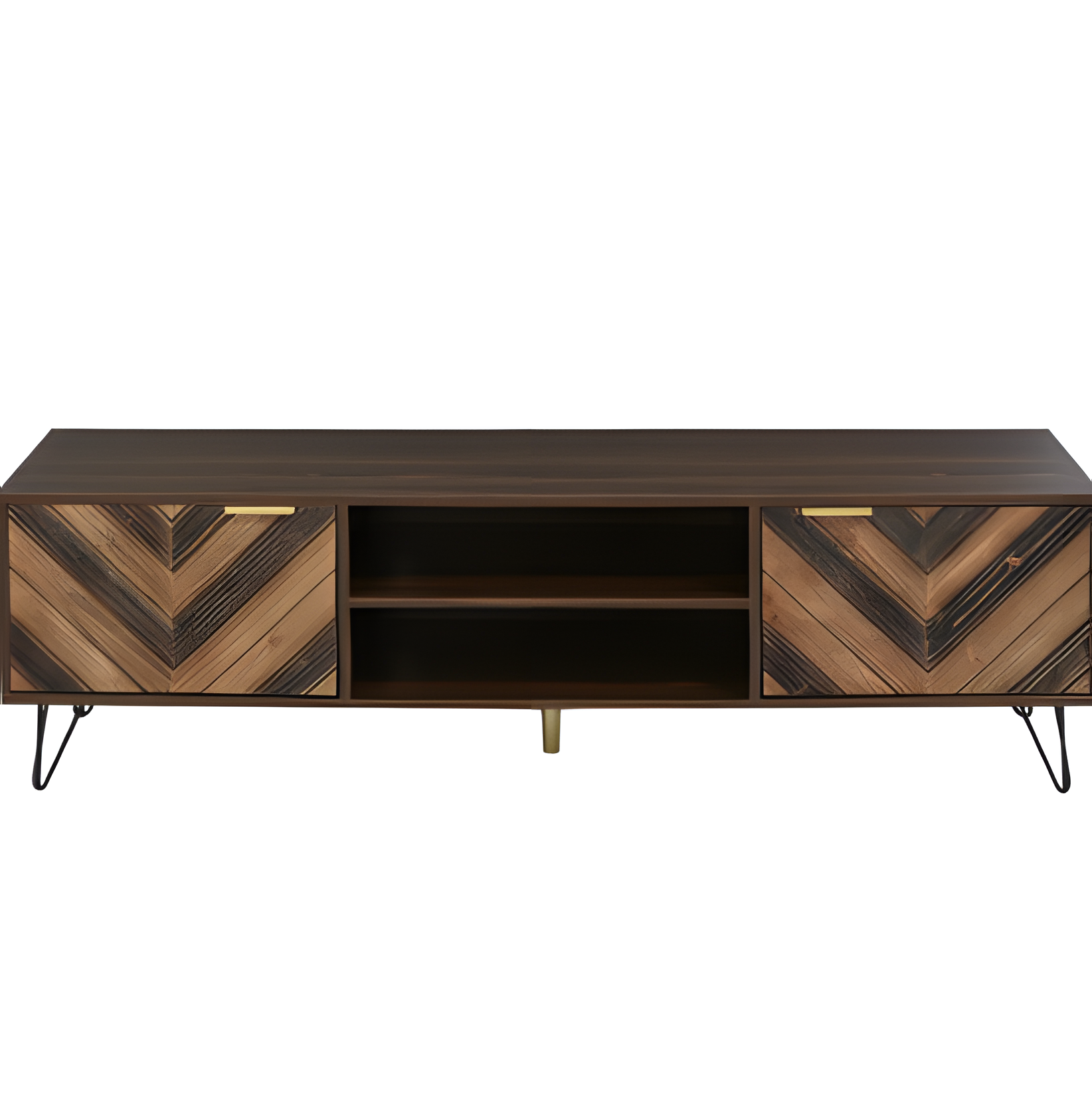 TV-Lowboard „Natura“ – Massivholzfurnier & goldene Griffe | 155 × 38 × 48 cm
