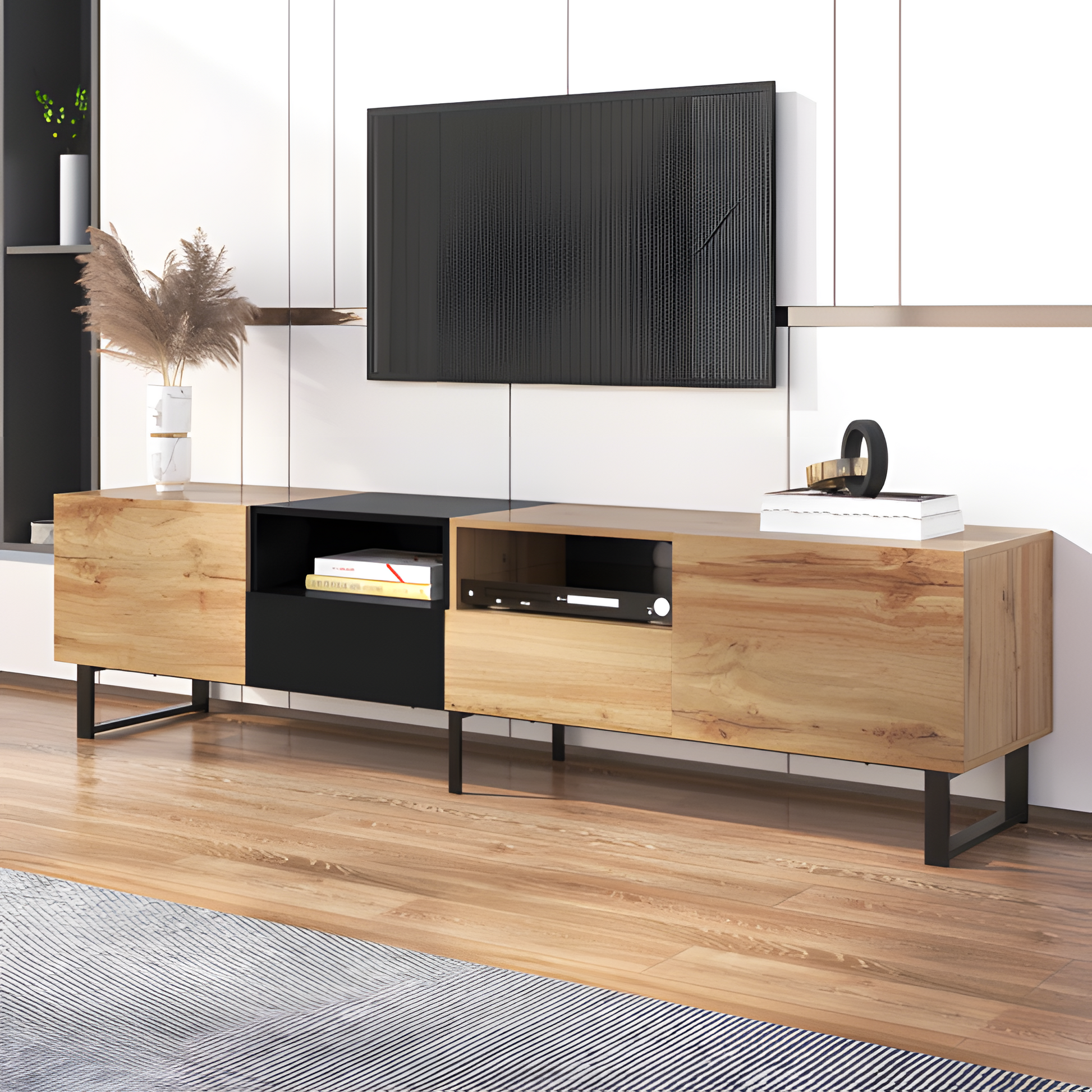 "NOIRWOOD" – Moderner TV-Schrank 190 cm mit Stauraum in Schwarz-Holz-Optik 📺🪵