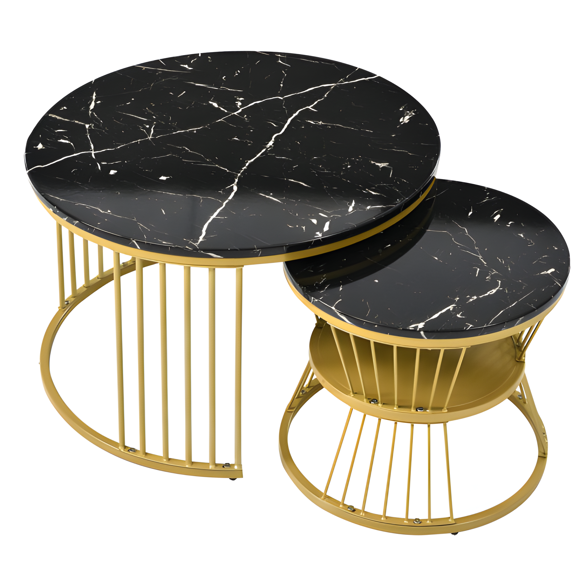 „MARBLA“ – 2er-Set Couchtisch in Marmoroptik & Goldrahmen