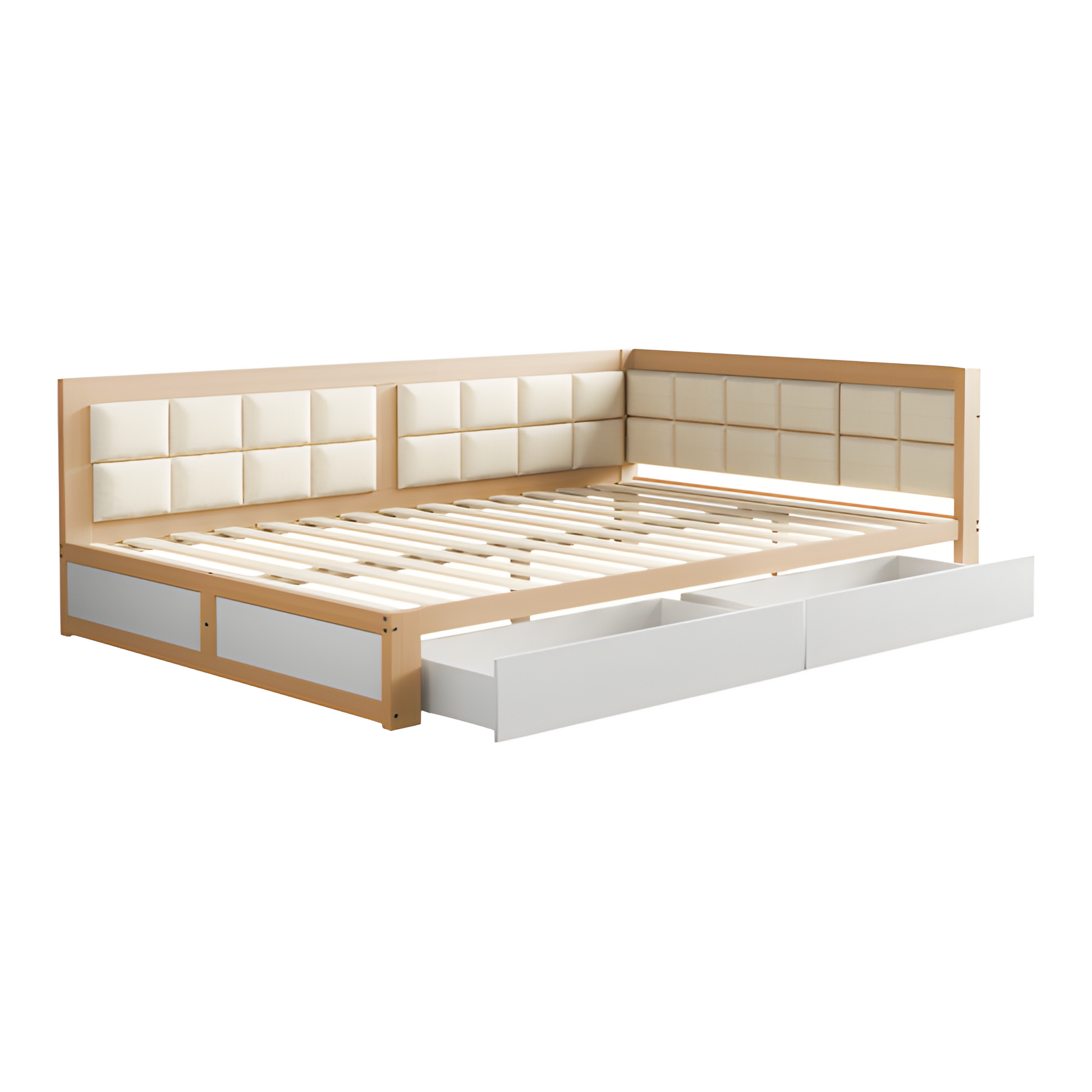 "LIVELIA" Schlafsofa 140×200 cm mit weicher Rückenlehne und Stauraum – Weiß