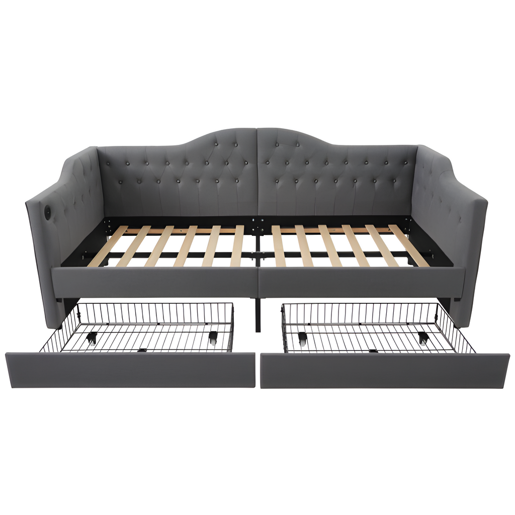 "DUOSLEEP" – Schlafsofa mit Stauraum und USB/Typ-C-Anschluss (90x190 cm, Beige oder Grau)