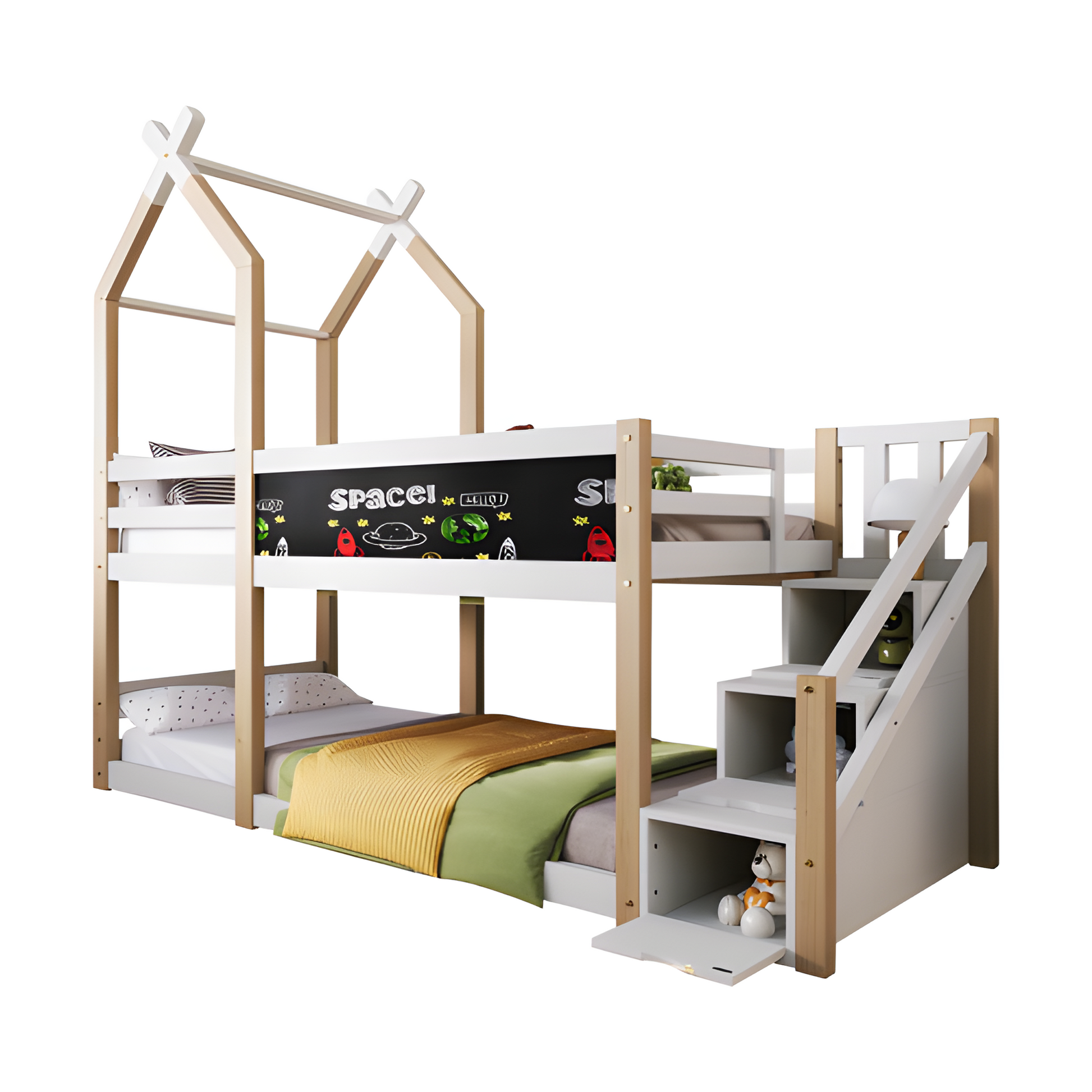 Kinderbett „LUNO“ – Baumhaus-Hochbett mit Tafel & Stauraum 🌳