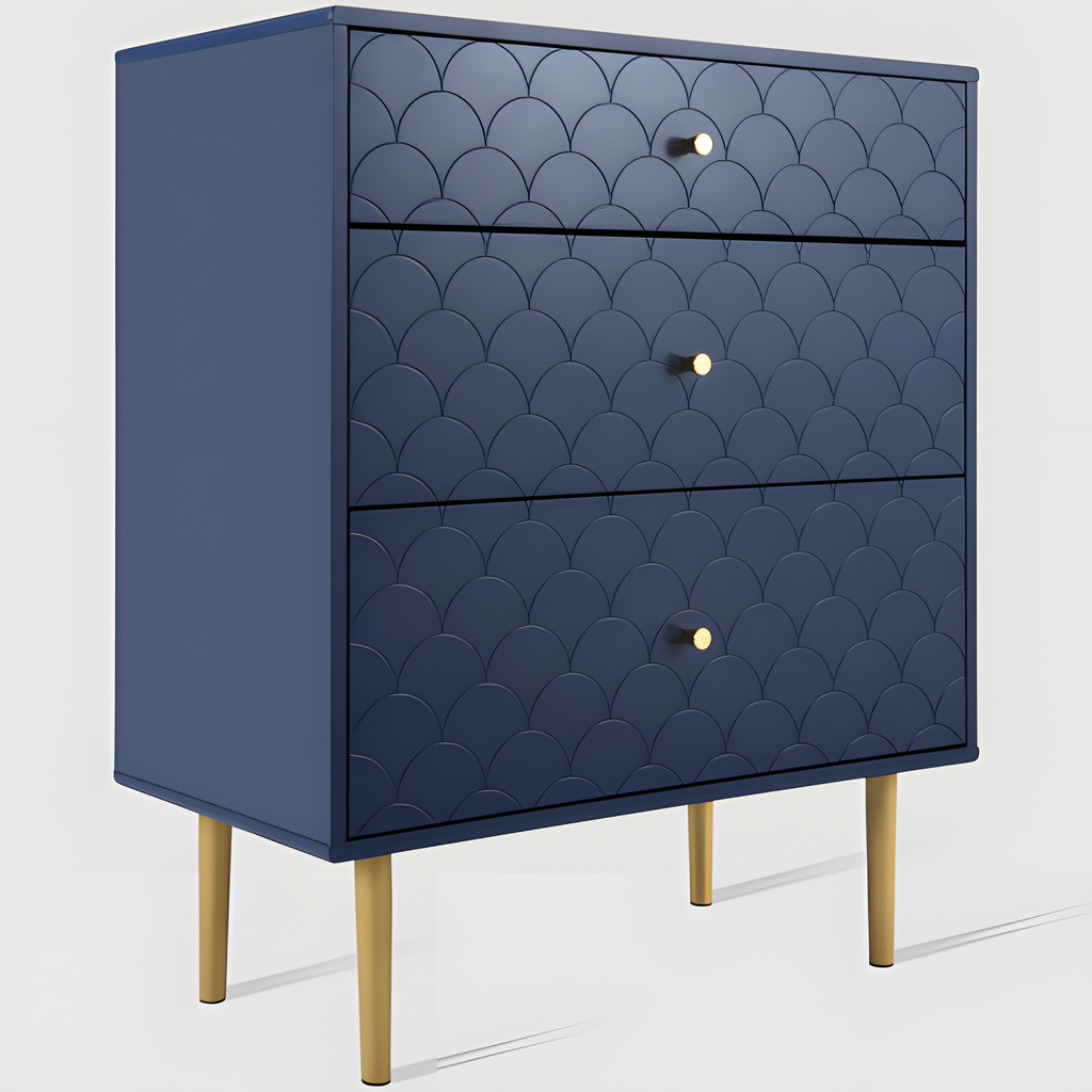 Schubladenkommode „Marina“ – Marineblau mit Fischschuppenstruktur | 89 × 75 × 40 cm