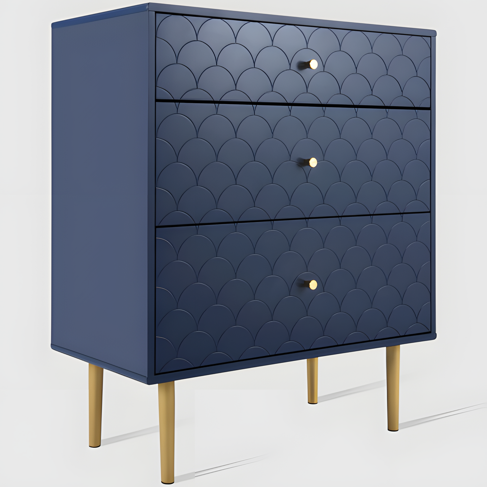 Schubladenkommode „Marina“ – Marineblau mit Fischschuppenstruktur | 89 × 75 × 40 cm