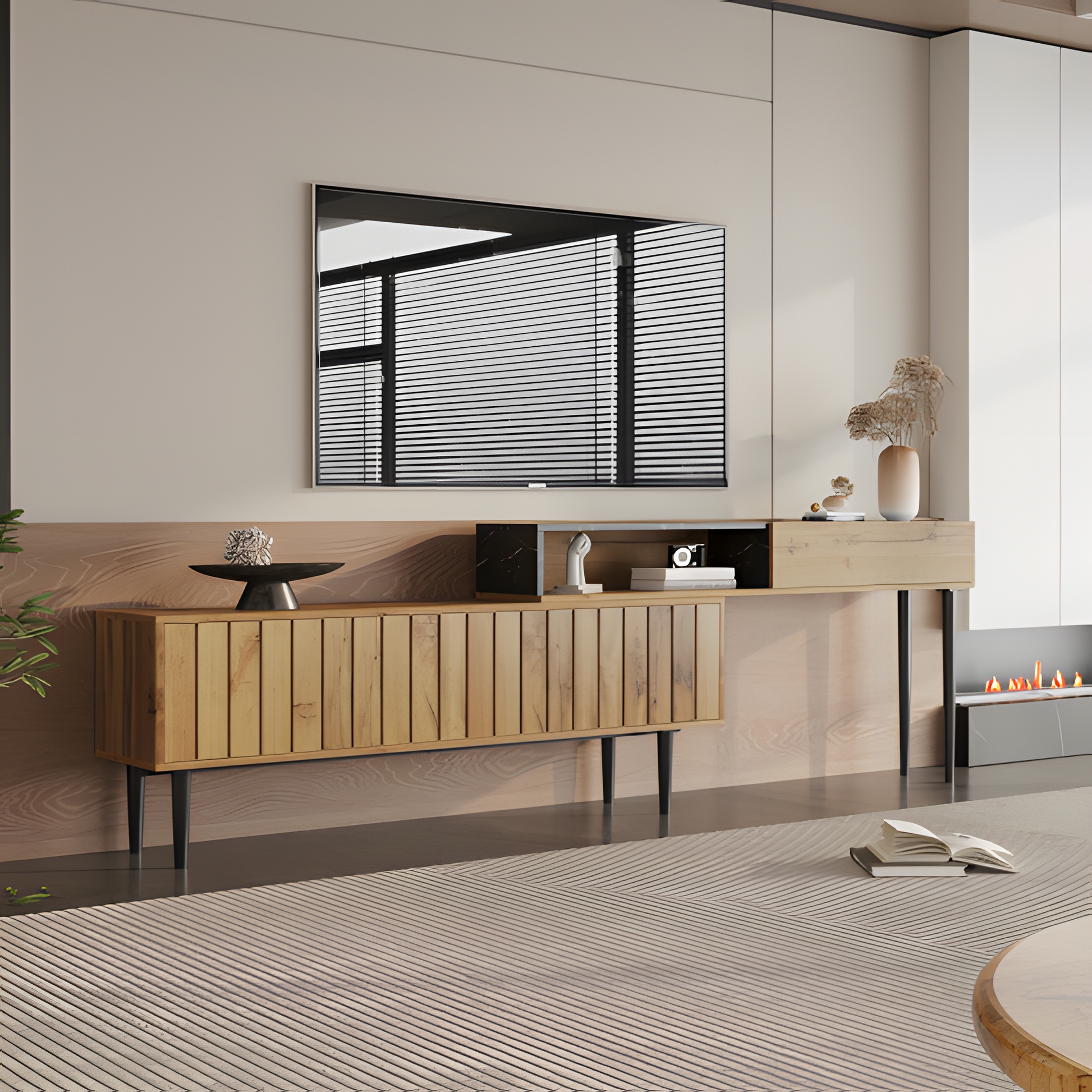 TV-Board „Moderno“ – 129 cm in Marmor-Holzoptik mit Eisenbeinen