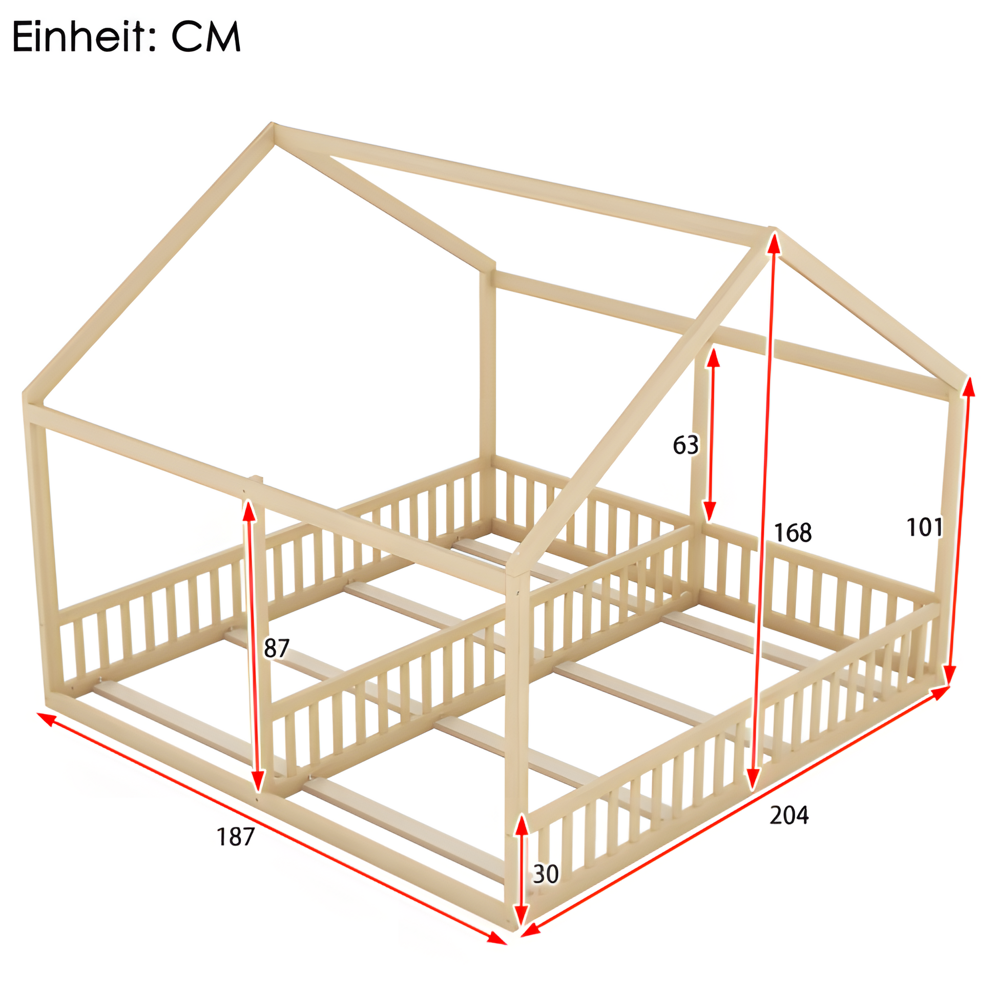 Kinderbett "DOPPELTRAUM" – Hausbett 2-in-1 aus Kiefernholz
