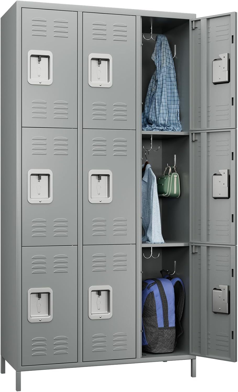 "SUPEER" – Metall-Aktenschrank mit 9 Fächern in Hellgrau (90 × 40 × 183 cm)