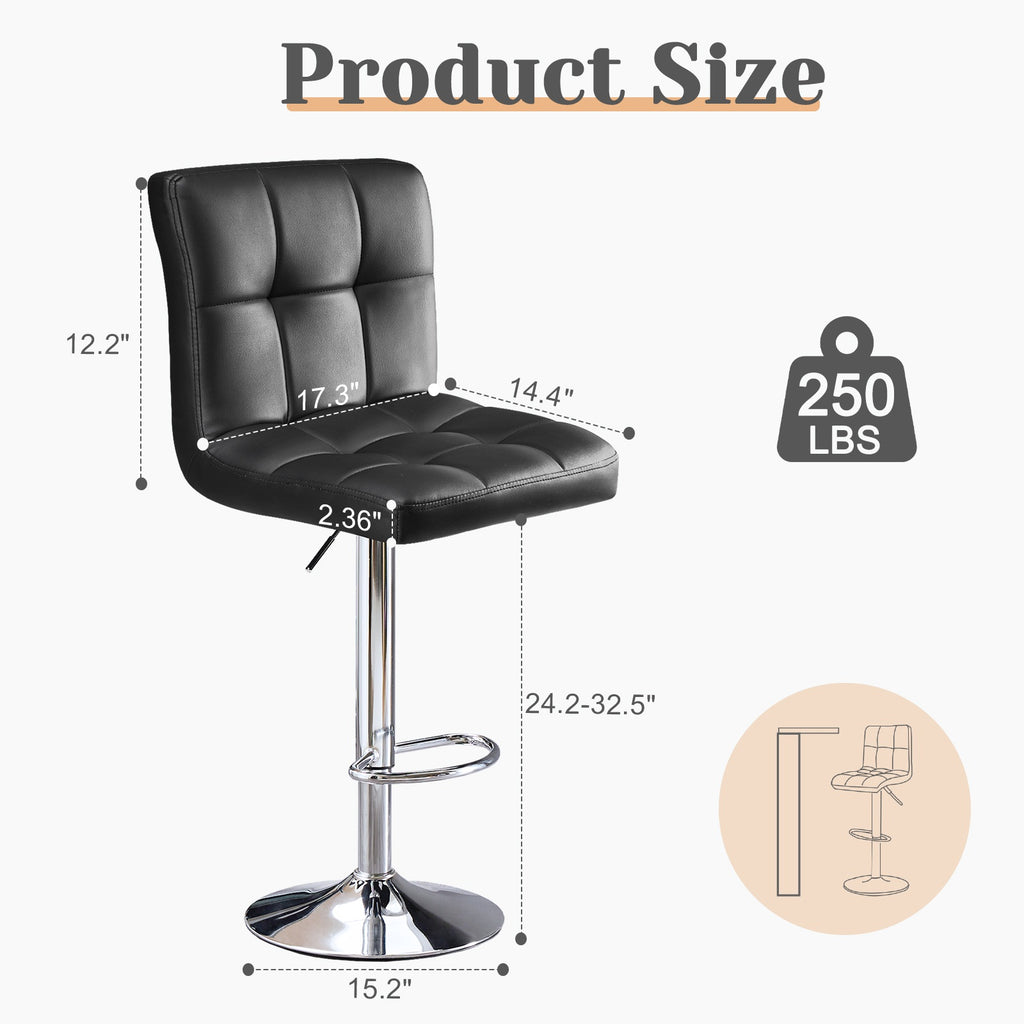"ARCUS" Barhocker 2er-Set – Höhenverstellbar, PU-Leder, 360° Drehbar