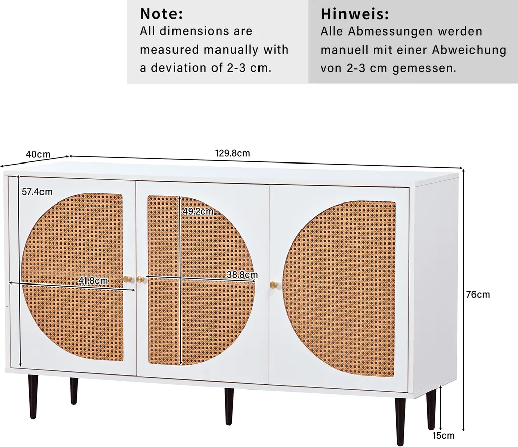 Sideboard Lena – Weiß – 129×40×76 cm