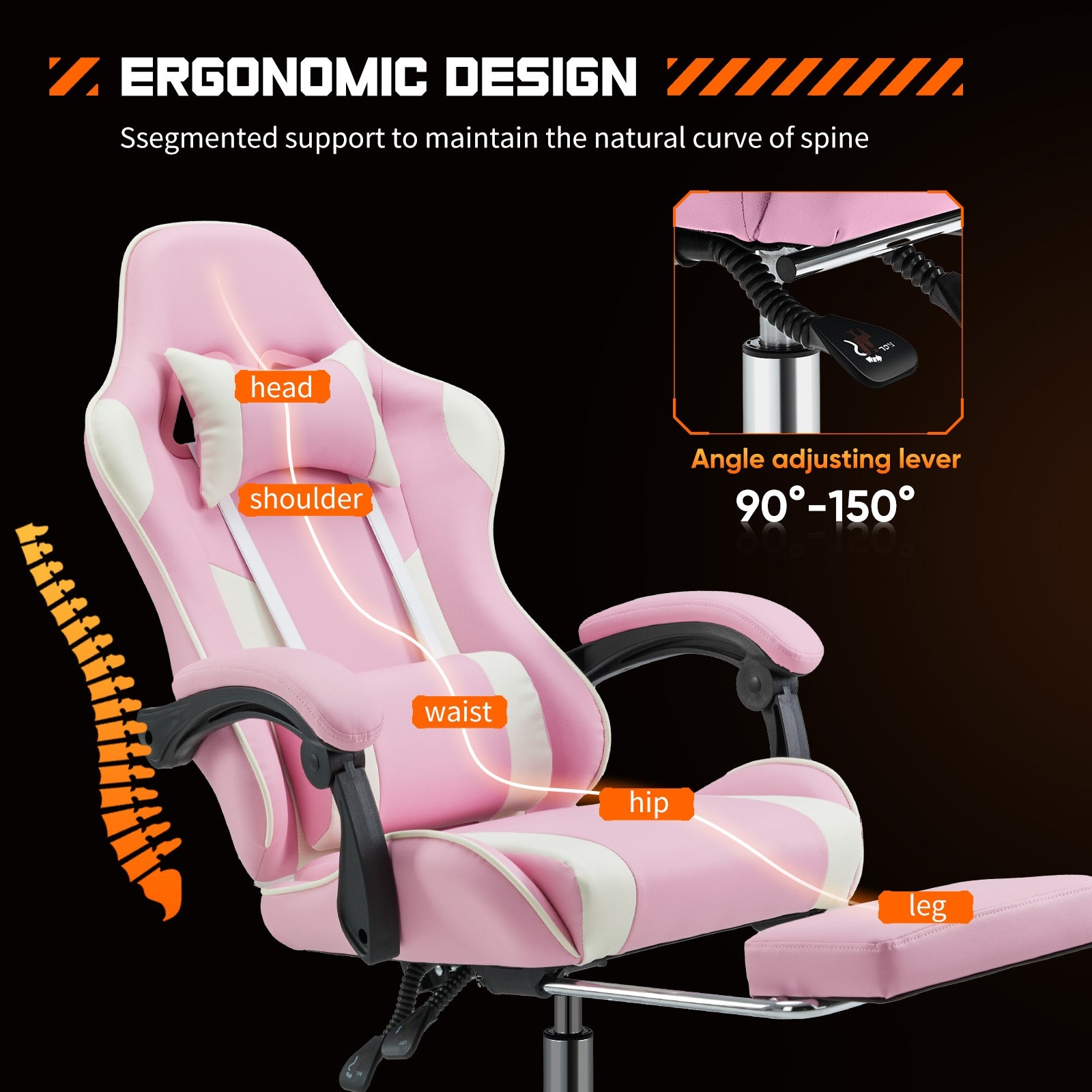 "VORTEX" Gaming-Stuhl mit Kopfstütze & Fußstütze – 5 Farben