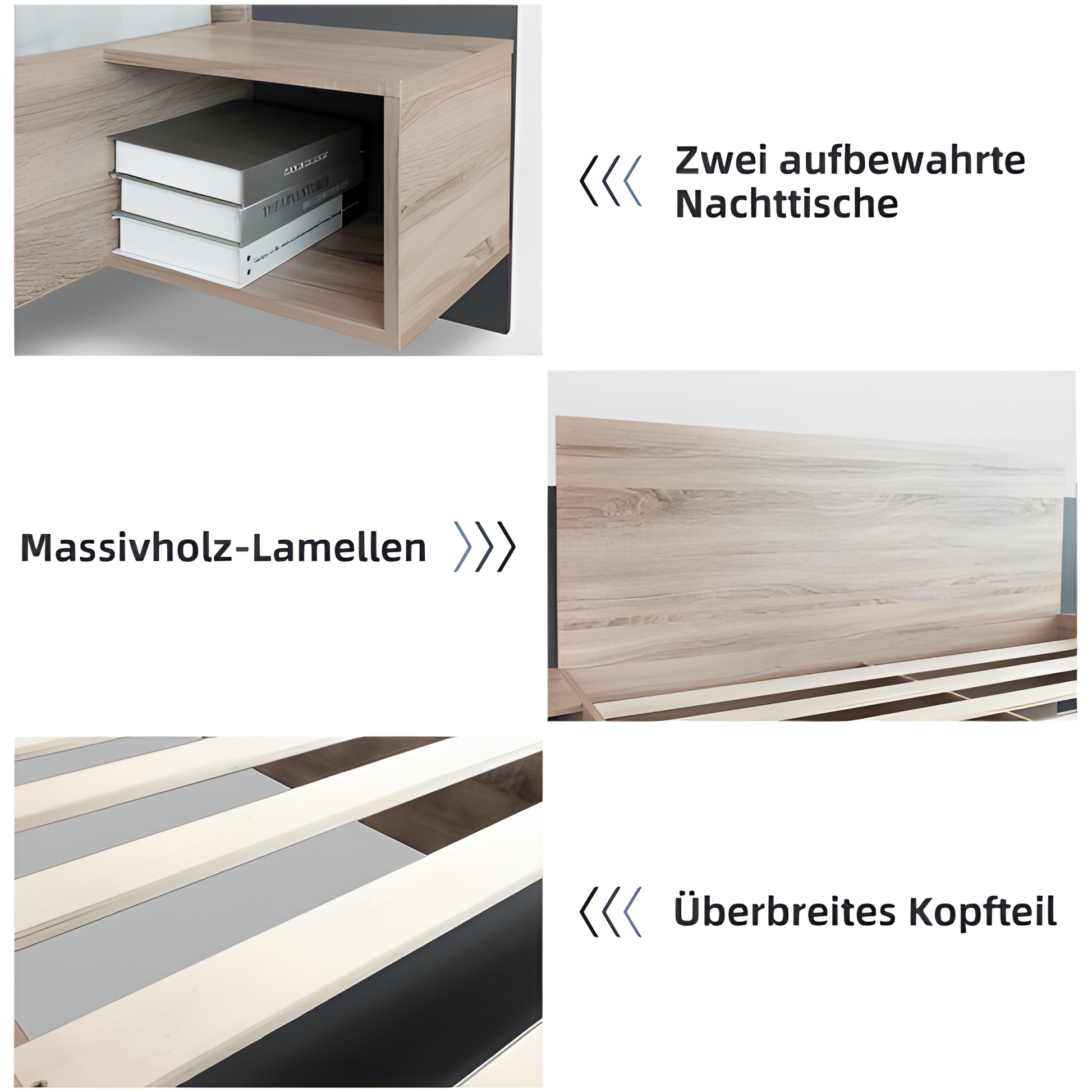 Doppelbett "SONEMA" – 160 × 200 cm mit Nachttischen