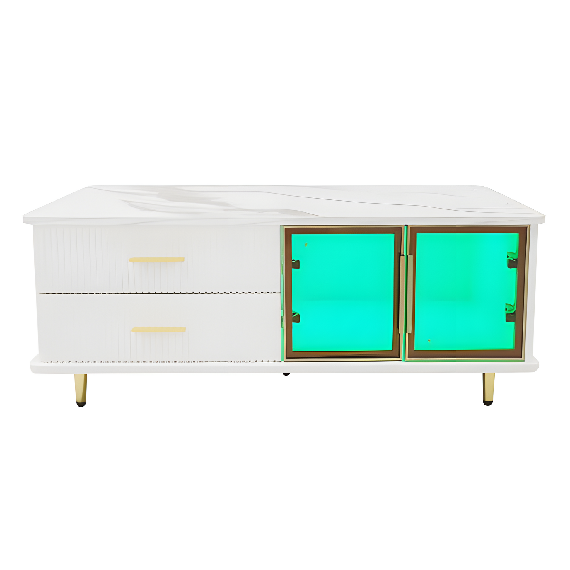 Couchtisch „WaveLux“ – mit Glasfront, Marmoroptik & LED-Beleuchtung | 100 × 50 × 40 cm