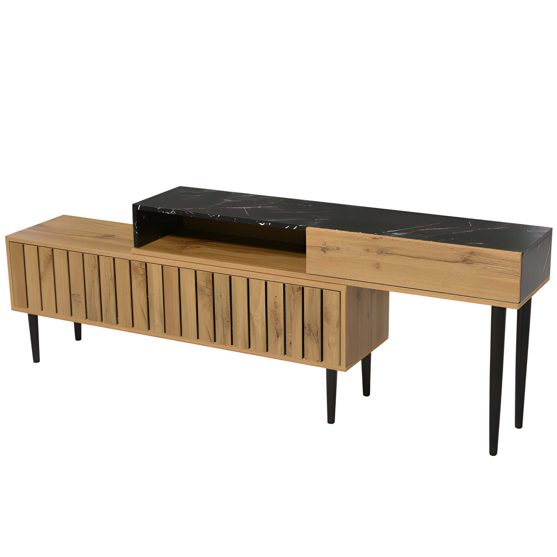 TV-Board „Moderno“ – 129 cm in Marmor-Holzoptik mit Eisenbeinen