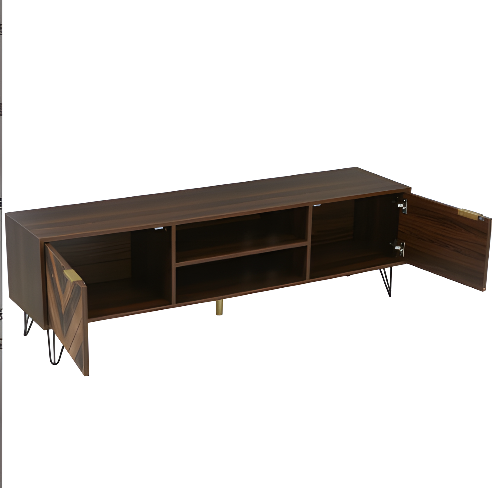 TV-Lowboard „Natura“ – Massivholzfurnier & goldene Griffe | 155 × 38 × 48 cm