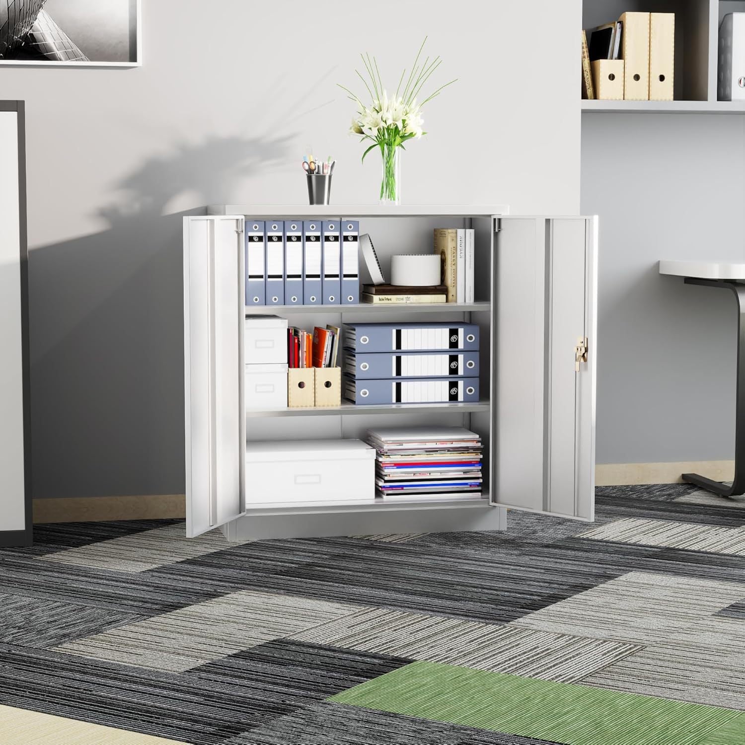 "SUPEER" – Metall-Aktenschrank mit 2 verstellbaren Einlegeböden (90 × 80 × 40 cm) – Schwarz oder Weiß