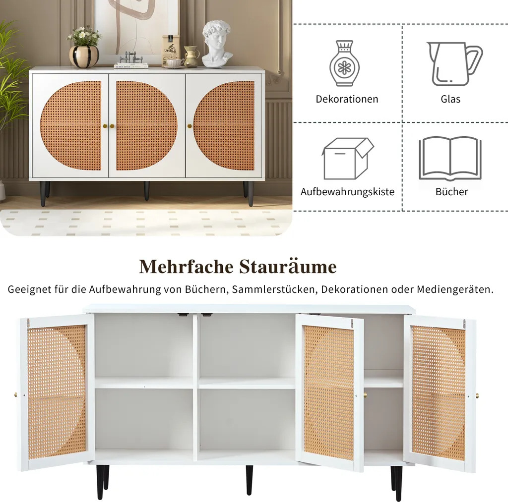 Sideboard Lena – Weiß – 129×40×76 cm