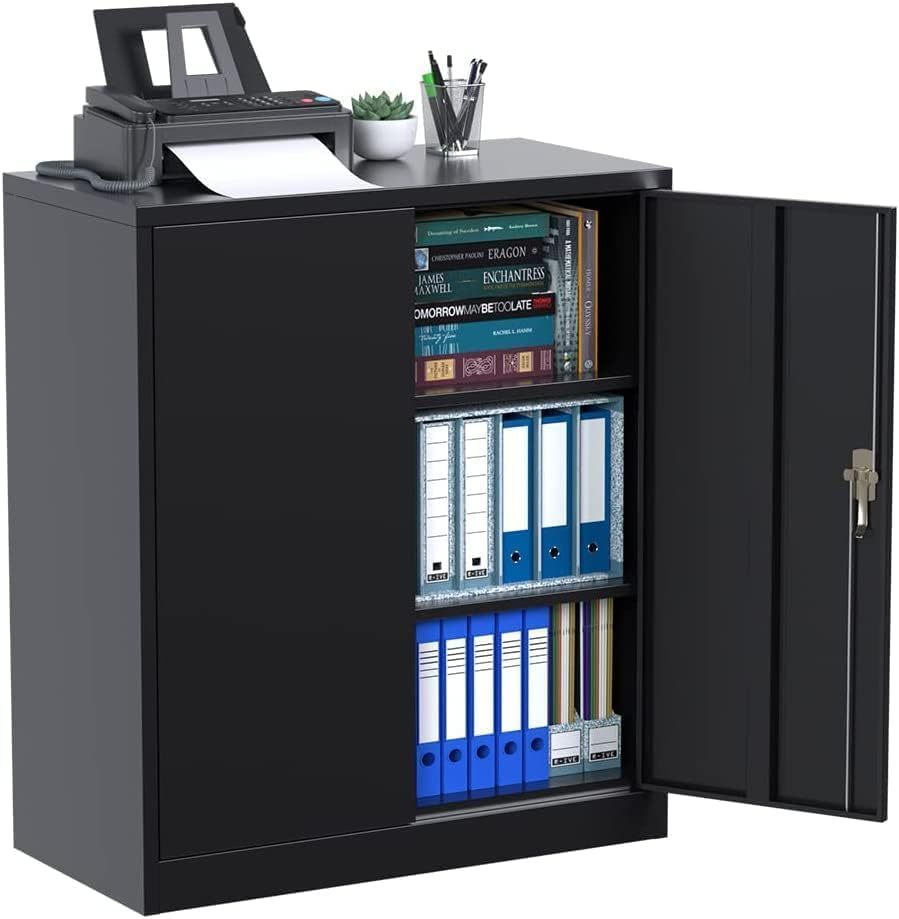 "SUPEER" – Metall-Aktenschrank mit 2 verstellbaren Einlegeböden (90 × 80 × 40 cm) – Schwarz oder Weiß