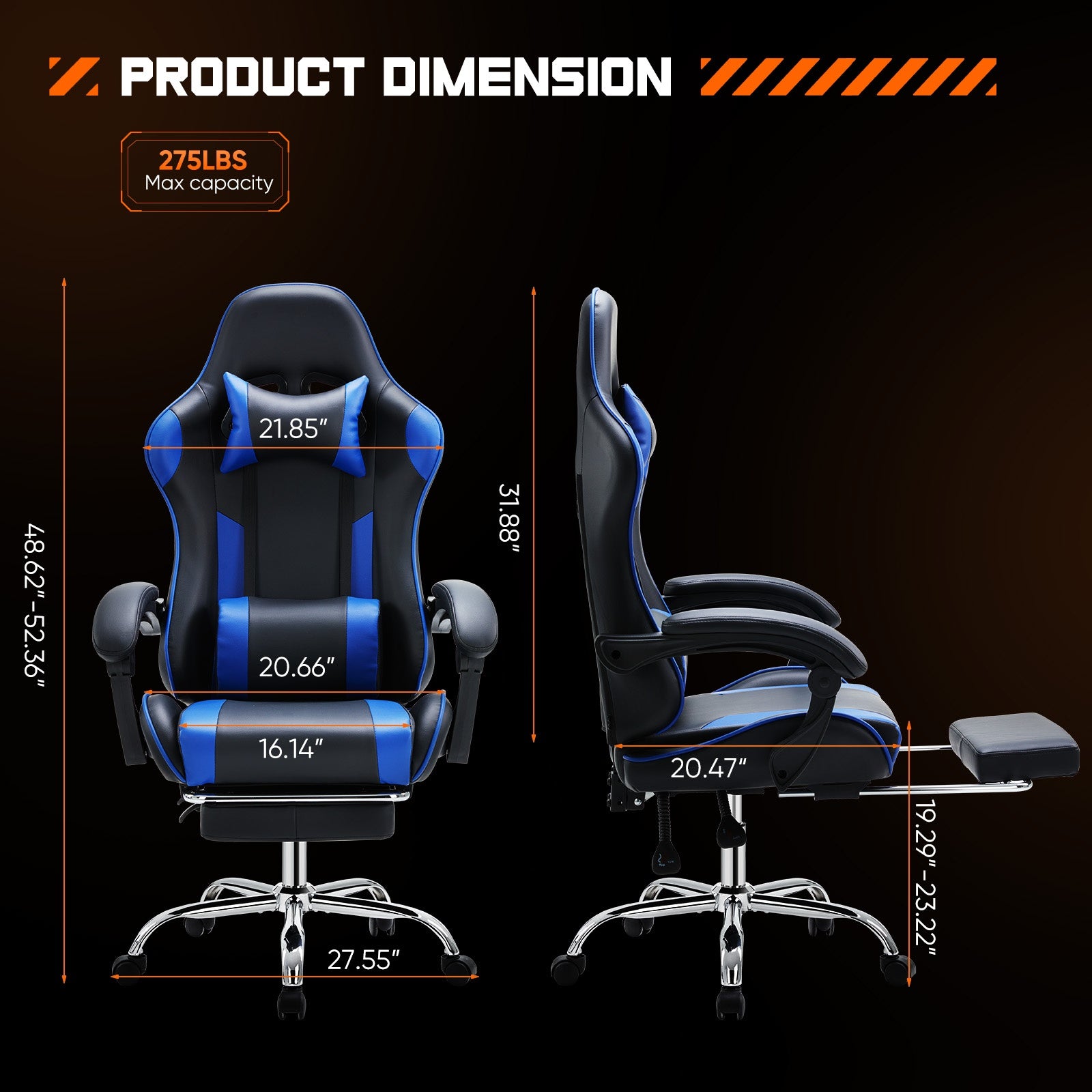 "VORTEX" Gaming-Stuhl mit Kopfstütze & Fußstütze – 5 Farben